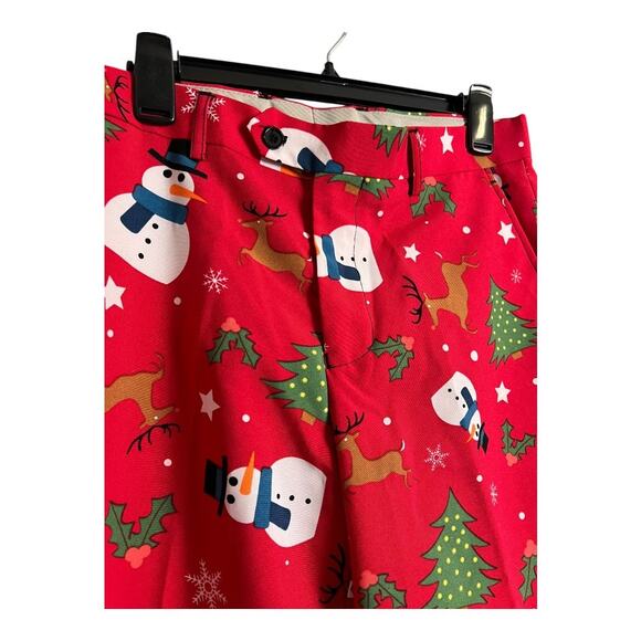 OppoSuits Christmas Pants Snowman Tree Novelty Holiday Party Red Mens 42 - Picture 3 of 8
